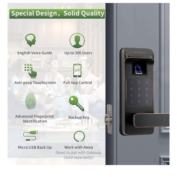 HARFO A01 Fingerprint and Touchscreen Keyless Smart Lever Door Lock Aged Bronze - Picture 2 of 6